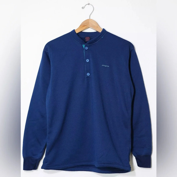 Vintage 1970s Patagonia Capilene Henley Performance Sweatshirt Blue Large - Picture 1 of 5